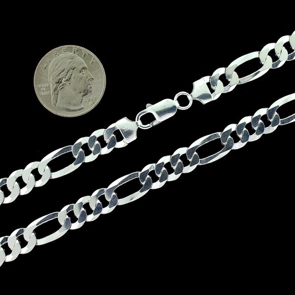 Real 925 SOLID Sterling Silver 9mm Figaro Link Chain Necklace 16" inch - Picture 3 of 6